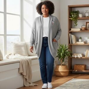 Disney Parks Women's Light Gray Knit Cardigan Sweater